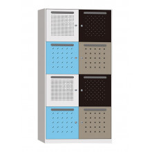 Dulap metalic pentru depozitare genți cu 8 uși, alb-albastru-negru-gri 800x450x1600 mm